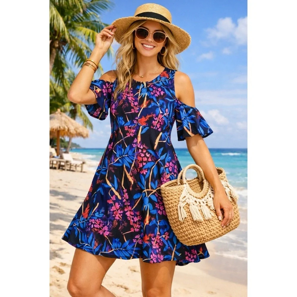 light blue drop waist dress Light Blue Floral Embroidered Drop Waist Maxi Dress - All Dresses main image 1